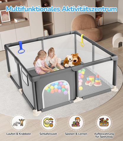 Dripex Laufstall Laufgitter Baby 124x124cm - Dunkelgrau