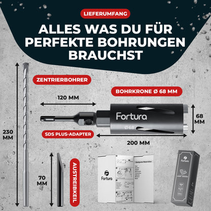 Fortura Diamantbohrkrone SDS Plus Ø42-162mm 200mm Kernbohrer
