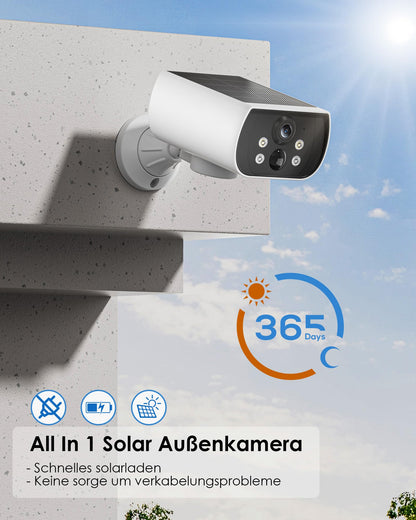 CZEview Q5 Überwachungskamera Aussen, 5MP Akku-Solarkamera mit WLAN