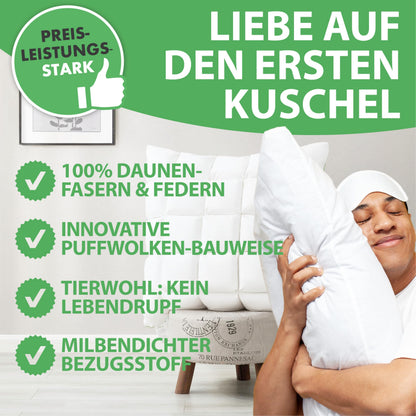 Welldora Premium Kopfkissen – 80x80 cm, Daunen & Federn mittelfest