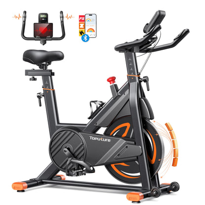 Toputure Heimtrainer TEB3 mit Magnetwiderstand und Pulsmessung, Stahlrahmen, Tablet-Halter und Getränkehalter