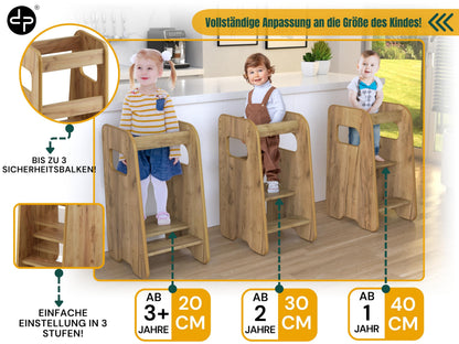 defiPad Lernturm Eiche, höhenverstellbar ab 1 Jahr mit Kippschutz