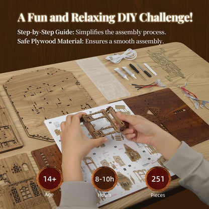 FUNPOLA LED 3D Holzpuzzle Miniatur Bausatz – Rural Cottage