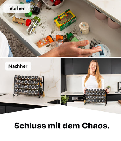Deco haus Gewürzregal stehend & hängend mit 28 Gläsern, schwarz