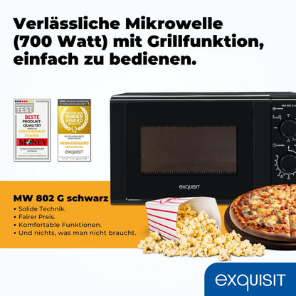 Exquisit MW 802G Mikrowelle mit Grillfunktion 20L – Schwarz