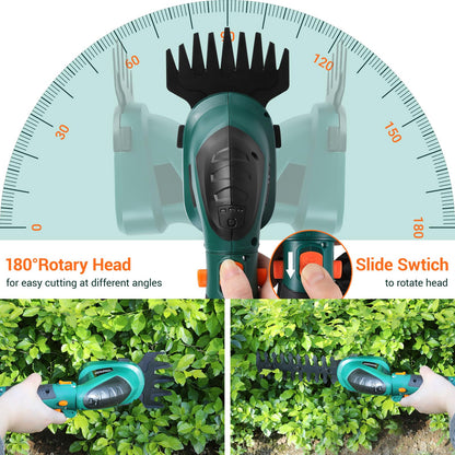 LIFERUN Akku Grasschere 2-in-1 Strauchschere mit Teleskopstiel, Grün