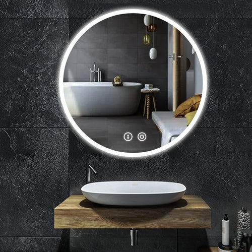 YOLEO Runder Badspiegel mit Beleuchtung – 60cm Dimmbar. Dimmbare LED-Beleuchtung für individuelle Helligkeit und klare Sicht im Bad.