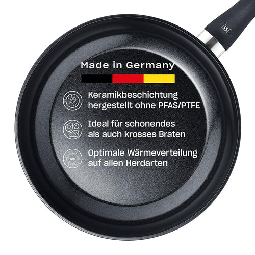 Fissler Essential Black Aluminium Bratpfanne - Keramik 28cm Induktion. Schwarze Aluminiumpfanne mit Keramikbeschichtung zum Braten.