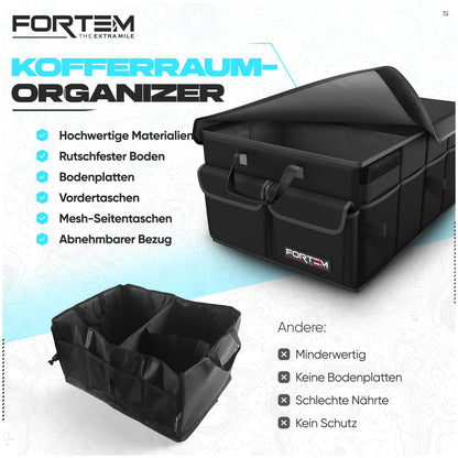 FORTEM Kofferraum-Organizer faltbar mit Deckel, 65 Liter