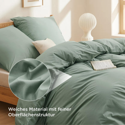 BEDSURE Bettwäsche Set 135x200 cm Baumwolle, Salbeigrün, 4-teilig