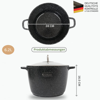 Goldmann Aluguss Kochtopf 24 cm, 6,2 l, induktionsgeeignet, Glasdeckel