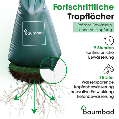 baumbad Bewässerungsbeutel 75 Liter 5er-Set, UV-beständig, Grün