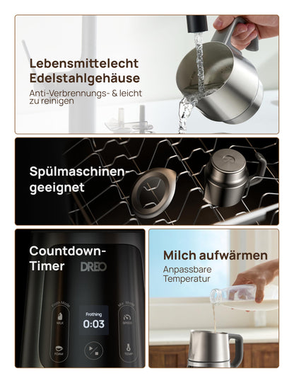 DREO Milchaufschäumer Elektrisch DR-KMF001, All-in-1 mit LED-Anzeige