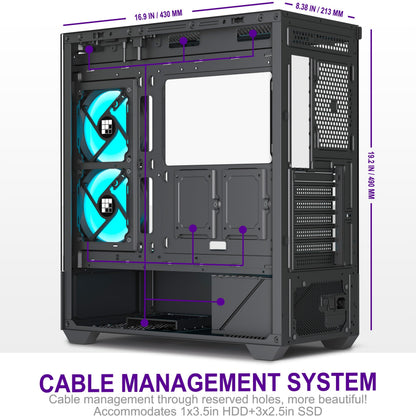 FOIFKIN F1 ATX Gaming PC Gehäuse - ARGB Lüfter, Panoramaglas, Type-C, Schwarz