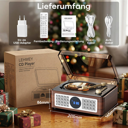 Lehwey Retro CD-Player mit Bluetooth, UKW-Radio und Lautsprecher