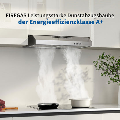 FIREGAS Dunstabzugshaube 60 cm Unterbau, Umluft & Abluft, Edelstahl