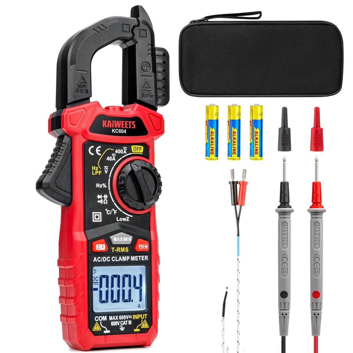 KAIWEETS KC604 Stromzange AC/DC True-RMS Zangenmessgerät mit beleuchtetem Display und Taschenlampe