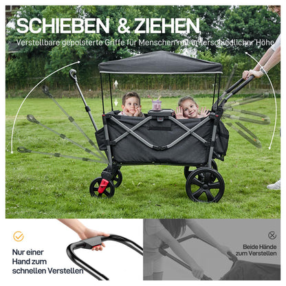 EVER ADVANCED Bollerwagen faltbar für 2 Kinder mit Dach