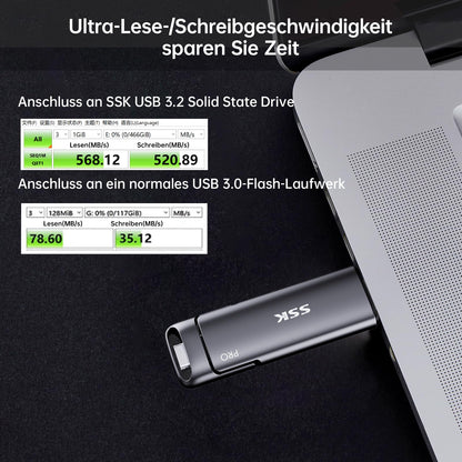 SSK SD301 Externe SSD 1TB, USB-C + USB-A 3.2 Gen2, 550 MB/s