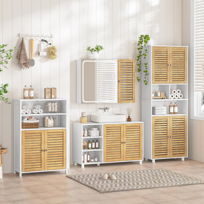 FORABAMB Badezimmerschrank hoch mit 4 Bambustüren, 60 x 30 x 170 cm
