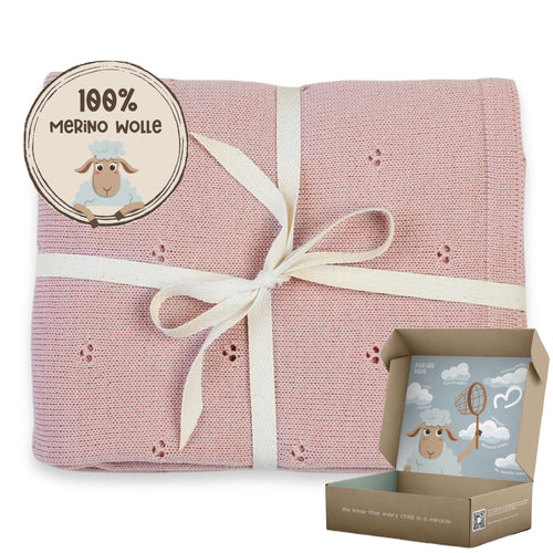 MIRARI Kids Babydecke 100% Merino Wolle 75x100cm Winter. Rechteckige, weiche Merinowolldecke. Wärmt Babys und Kinder im Winter.