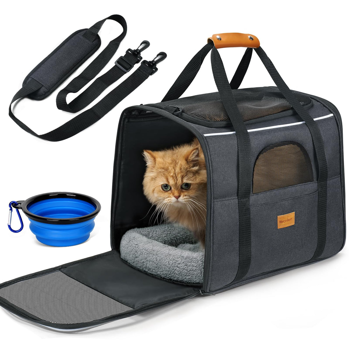 morpilot Katzentransportbox für Katzen und Welpen bis 7 kg mit Meshfenstern und Tragegurt