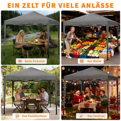 ISE Faltpavillon 3x3 m mit 4 Seitenwänden, UV-Schutz 50+, Grau