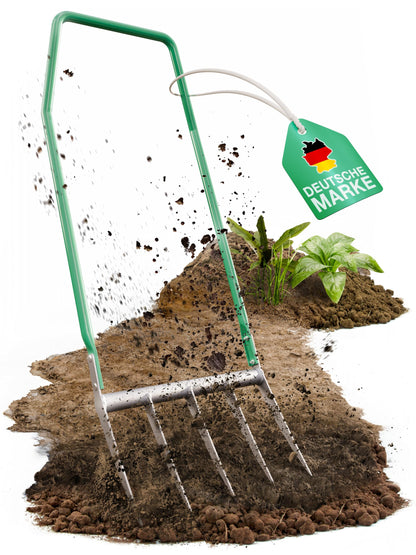 Smabix® Broadfork Grabegabel mit 5 Zinken, breiter Trittstange aus Stahl. Lockert und belüftet Böden rückenschonend.