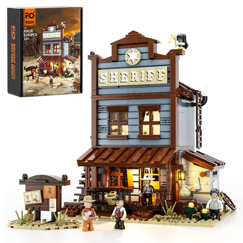 FUNWHOLE Old West Sheriff's Office Beleuchtung Klemmbausteine Set: Farbiger Blockmodellbau zur authentischen Illumination.
