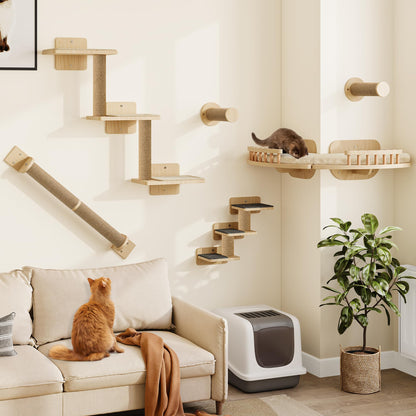 YITAHOME Katzen Kletterwand aus Holz, 7-teiliges Set mit Kratzbäumen
