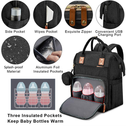 Fexkean Wickelrucksack mit Kinderbett und Wickelauflage, schwarz