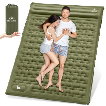 IEEILULU selbstaufblasende Camping Isomatte – 2 Personen 12cm Grün. Rechteckige, 12cm dicke, grüne Schlafunterlage; bietet Isolierung beim Camping für zwei.