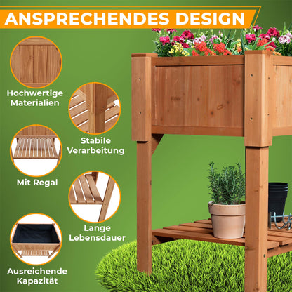 Coemo Hochbeet aus Holz 120 × 60 × 90 cm mit Ablageboden