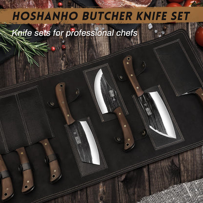 HOSHANHO Metzgermesser Set Handgeschmiedetes Messer – Mit Tasche