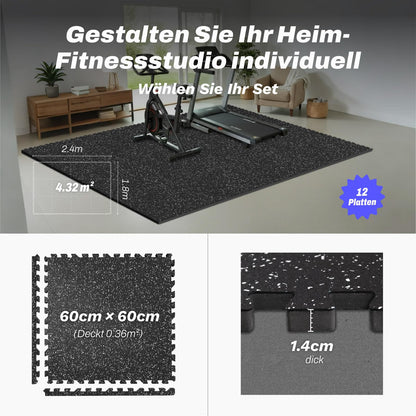 AIRHOP Fitness-Puzzlematte Gummiert - 12 Stk. 60x60x1,4cm