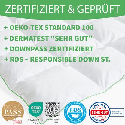 Welldora Komfort Daunendecke 135x200 cm, 4 Jahreszeiten, zweiteilig