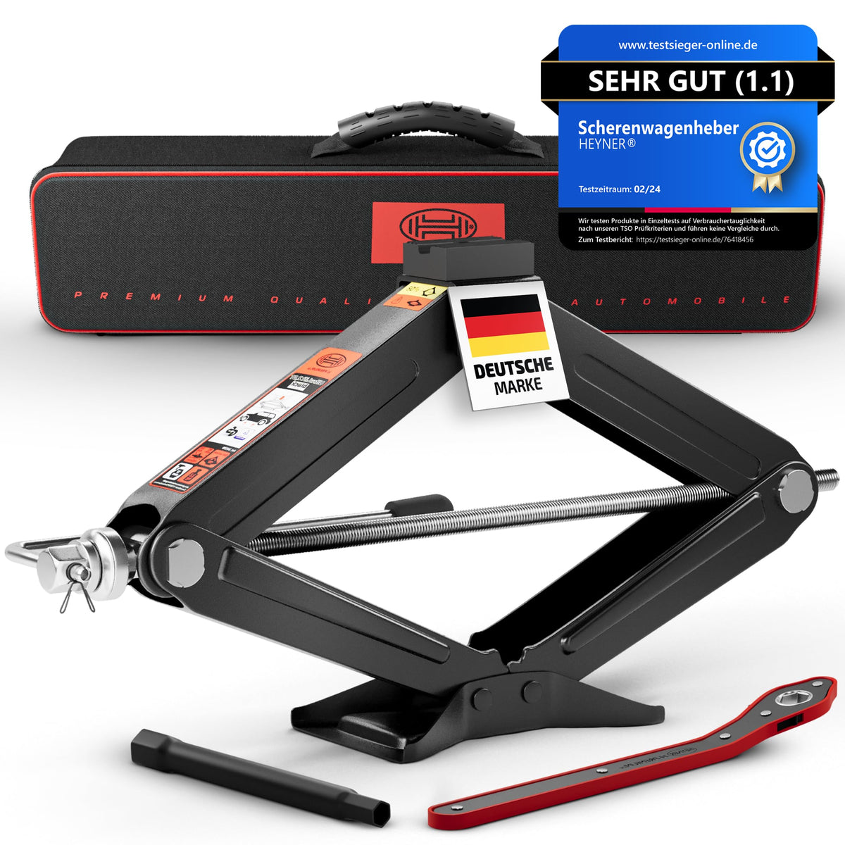 HEYNER Scherenwagenheber 2t UltraLift L PRO mit Ratsche und Tasche, drehbare Gummiauflage, für Reifenwechsel