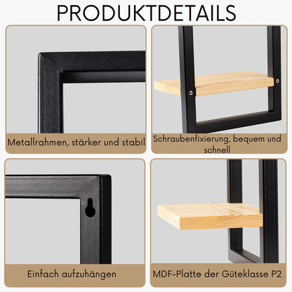 hi-home Wandregal 3er-Set, quadratische Schweberegale aus Holz, Braun