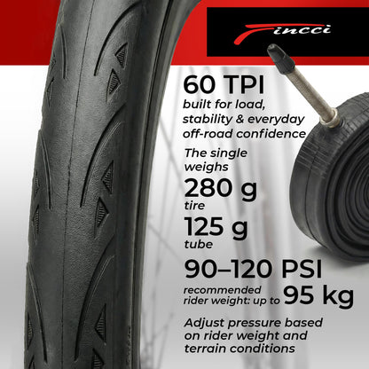 Fincci Fahrradreifen 28 Zoll Set 700x23c mit Schlauch und Pannenschutz