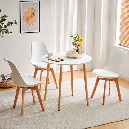 H.J WeDoo Esstisch rund 80 cm, MDF Tischplatte weiss, Buchenholz Beine
