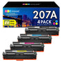 HP Kompatibler Toner 207A/207X Schwarz - 4er-Pack mit Chip: Vier schwarze Tonerkartuschen für Schwarzweiß-Laser-Drucke.