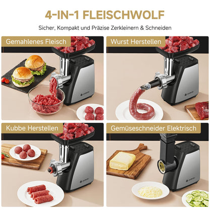 AAOBOSI Fleischwolf elektrisch 4-in-1, 2800 W, Edelstahl, MGC04