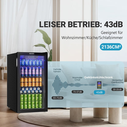 EUHOMY Getränkekühlschrank 90 L mit Glastür, schwarzer Edelstahl