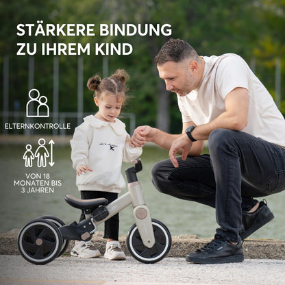 KikkaBoo Flash 5-in-1 Dreirad mit Schiebestange, ab 18 Monaten, Grau