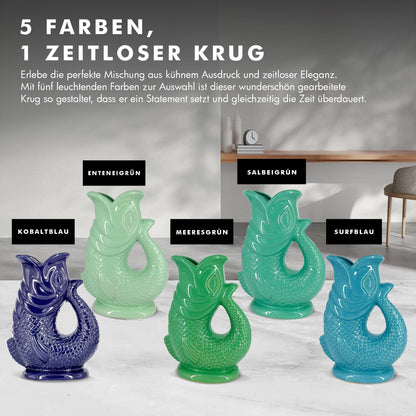Bubble Jug Wasserkaraffe Keramik in Fischform, 1,5 L, Dunkelblau