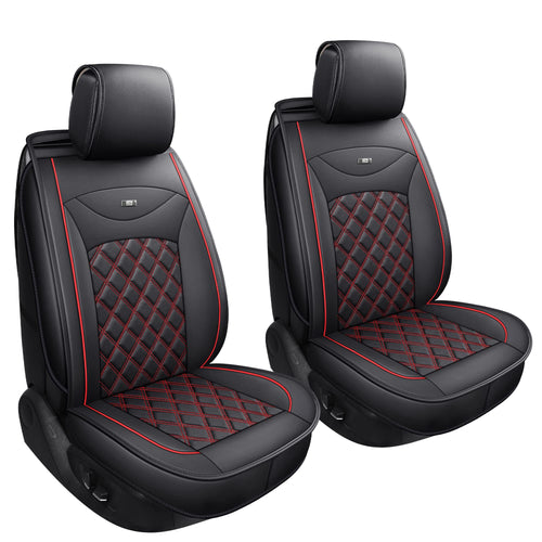 Udpomb Auto Vordersitzbezüge 2er Set Leder Schwarz-Rot Rhombus. Leder-Bezüge mit Rhombus-Steppung schützen Vordersitze im Fahrzeug.