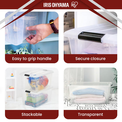 Iris Ohyama Aufbewahrungsbox mit Deckel, 45 L, 3er-Set, transparent