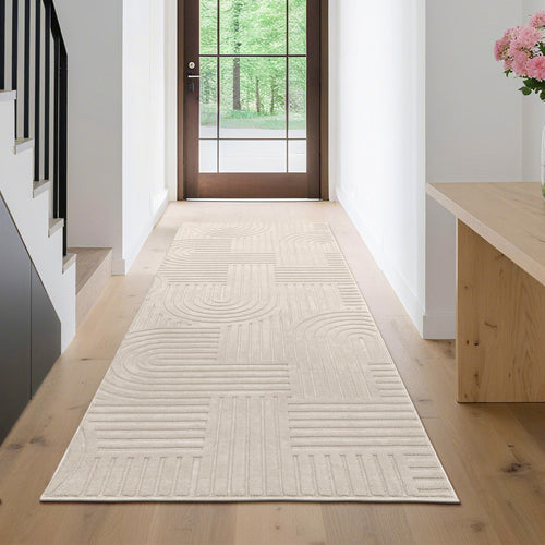 Enyhom Teppichläufer Flur rutschfest waschbar, Beige, 80x200 cm, Polyester mit TPR-Unterseite, flaches Design
