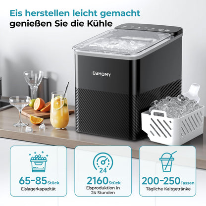 EUHOMY Eiswürfelmaschine, 12 kg Eis pro Tag, 2 Würfelgrössen, schwarz