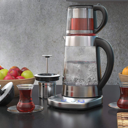 Arendo Glas Teekocher & Wasserkocher – Temp. Einstellung, Teesieb